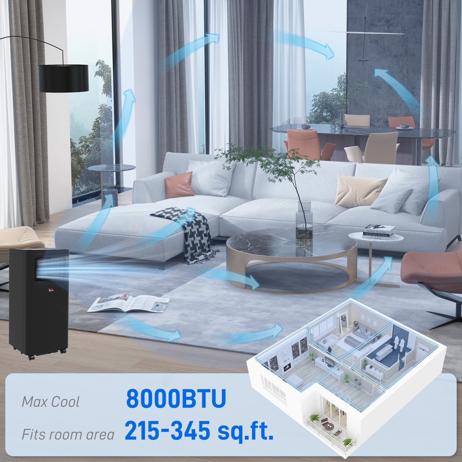8000 BTU Mobile Air Conditioner, 345 Sq. Ft., AC Unit with Dehumidifier, Sleep, 24H Timer On/Off, Window Kit, Black - Image 7