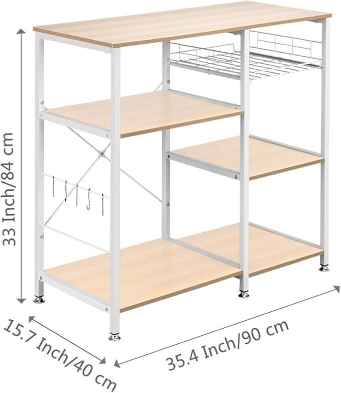 White Oak Kitchen Storage Cart Workstation Shelf, Coffee Bar, for Kitchen, Dining Room Storage Shelf for Spices Pots Pans, Home Coffee Bar Rack for Kitchen 35.4" L x 15.7" W x 33" H - Image 3