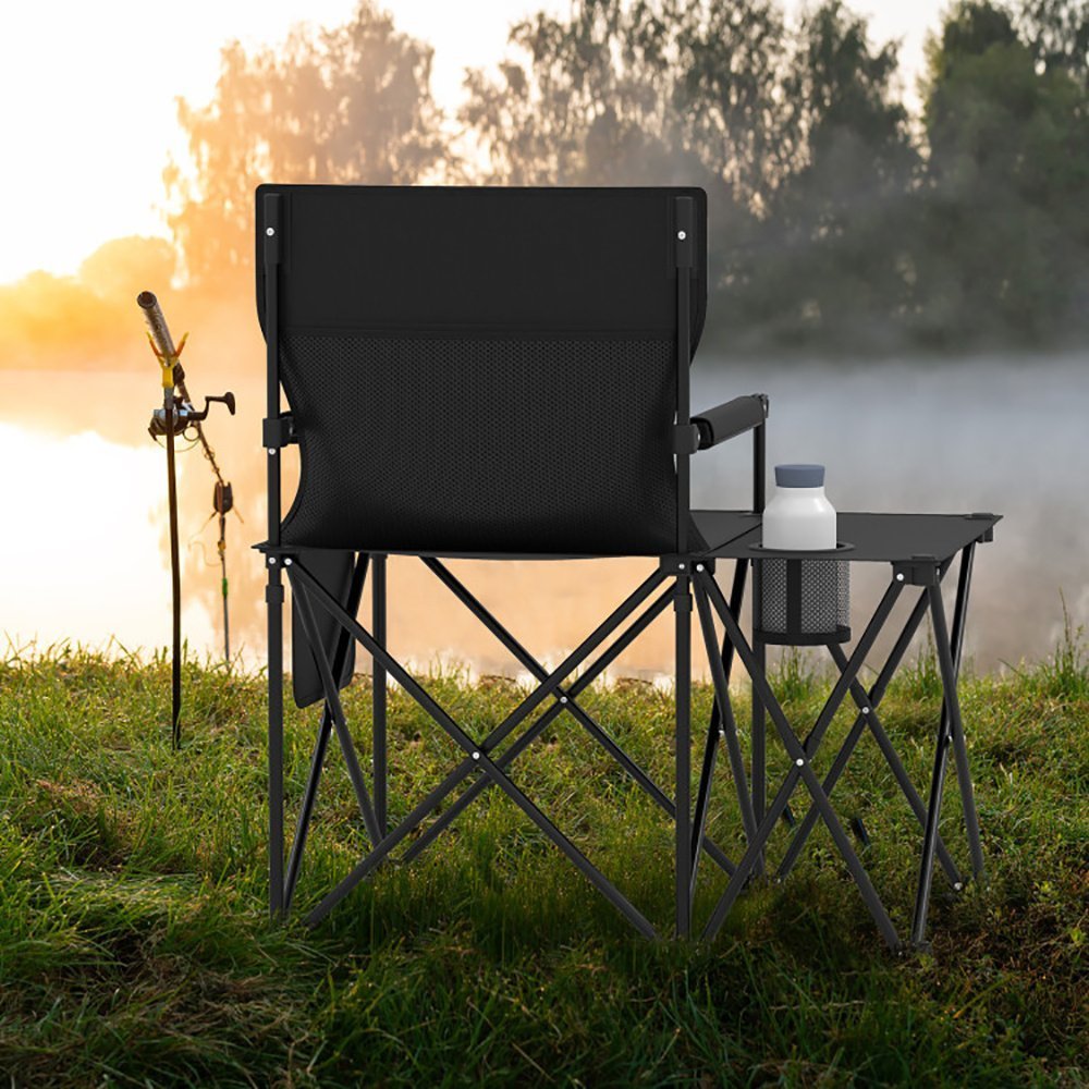 Oversized Camping Chair With Side Table And 2 Storage Pockets PU Coated Oxford Cloth For Camping, RV Trip Or Family Travel - Image 5