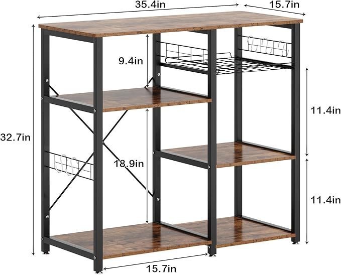 3-Tier Kitchen Baker's Rack Utility Microwave Oven Stand Storage Cart Workstation Shelf, Rustic Brown W5s-FG - Image 3