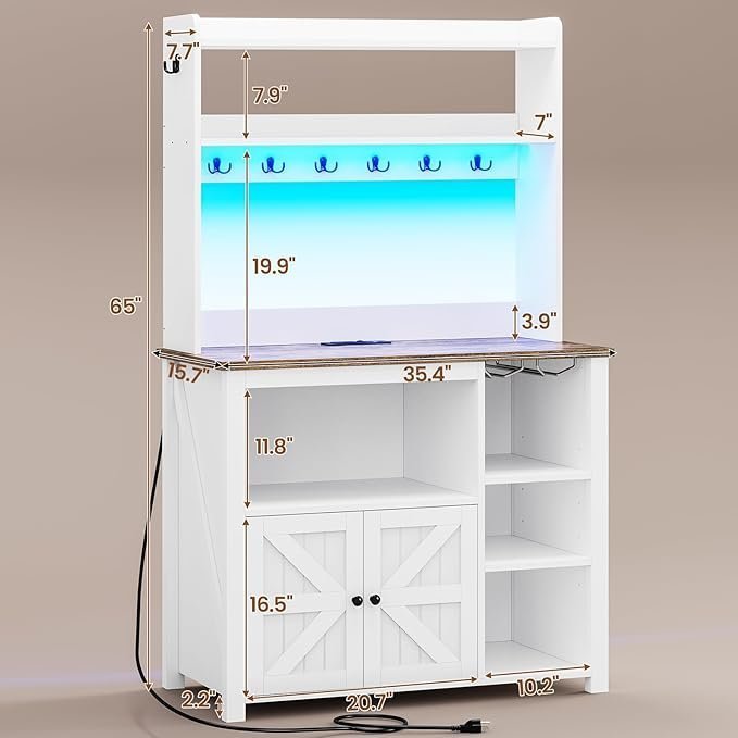 35.4 inch Bakers Rack with Power Outlet and Storage, Farmhouse Coffee Bar - Image 2