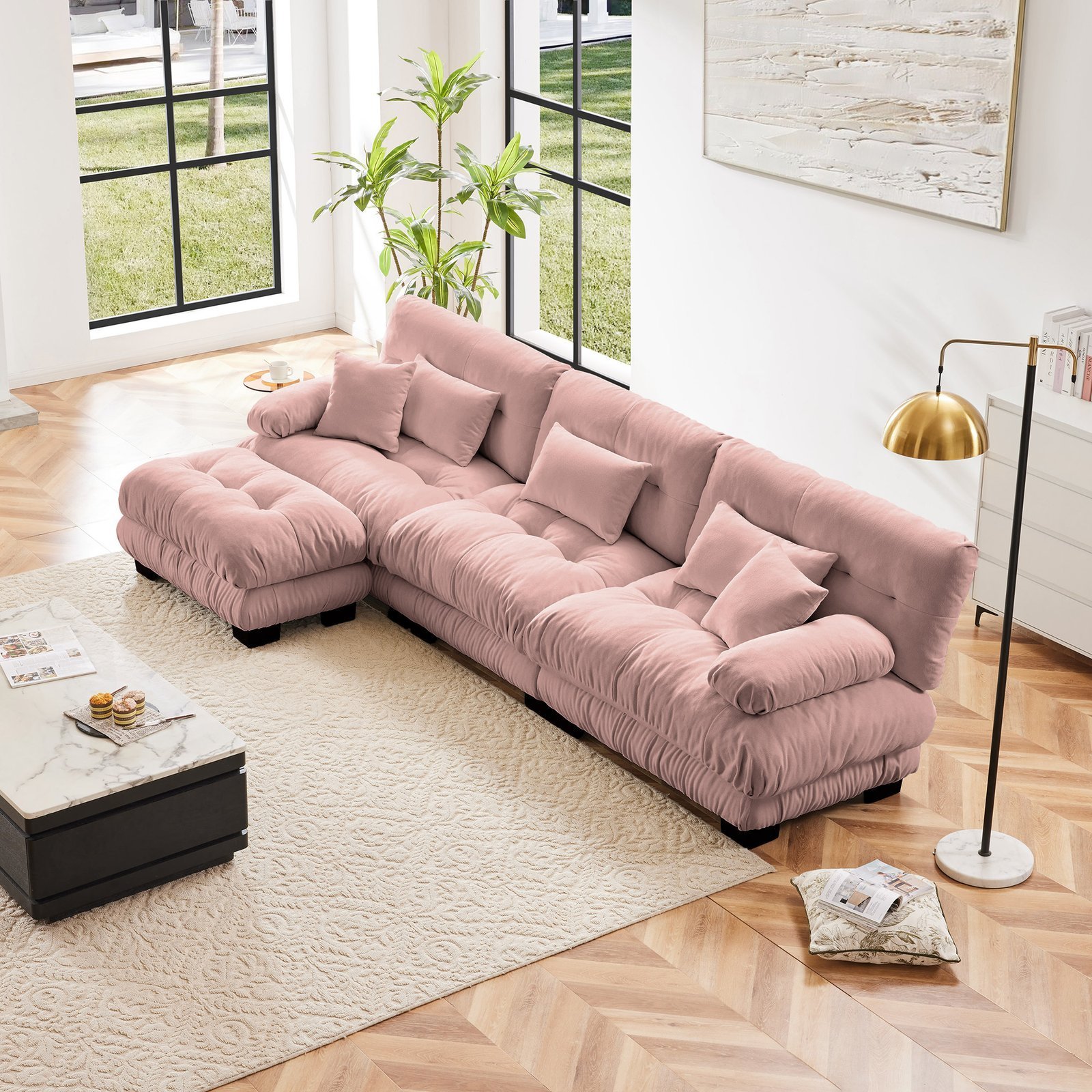Modular Sectional Sofa Couch,Oversized L Shaped Cloud Couch For Living Room,Deep Seat Sofa Couch With Convertible Ottoman,