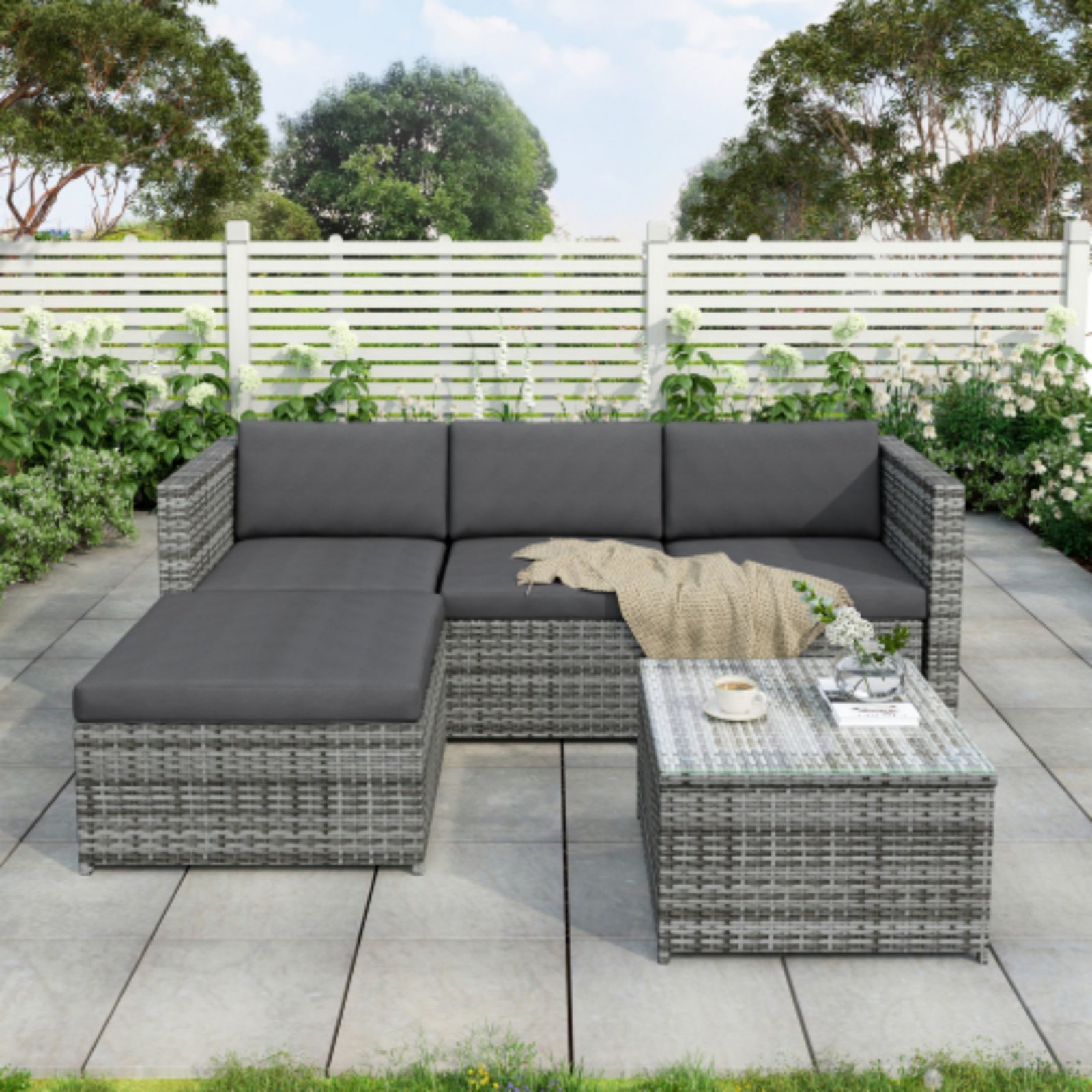 Garden Corner Sofa Rattan Garden Furniture Patio Set Garden Entertaining Set Garden Rattan Furniture Lounge Set,Grey - Image 3