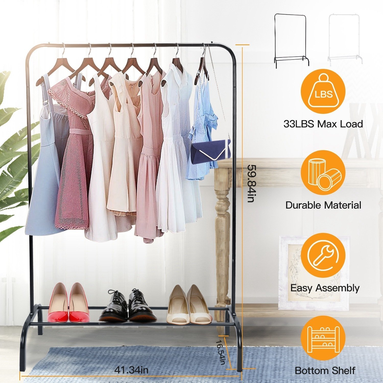 1Pc 33lbs Loading Garment Racks Freestanding Clothing Racks Clothes Rack Stands Organizer With Bottom Shelf For Dormitory Home - Image 7