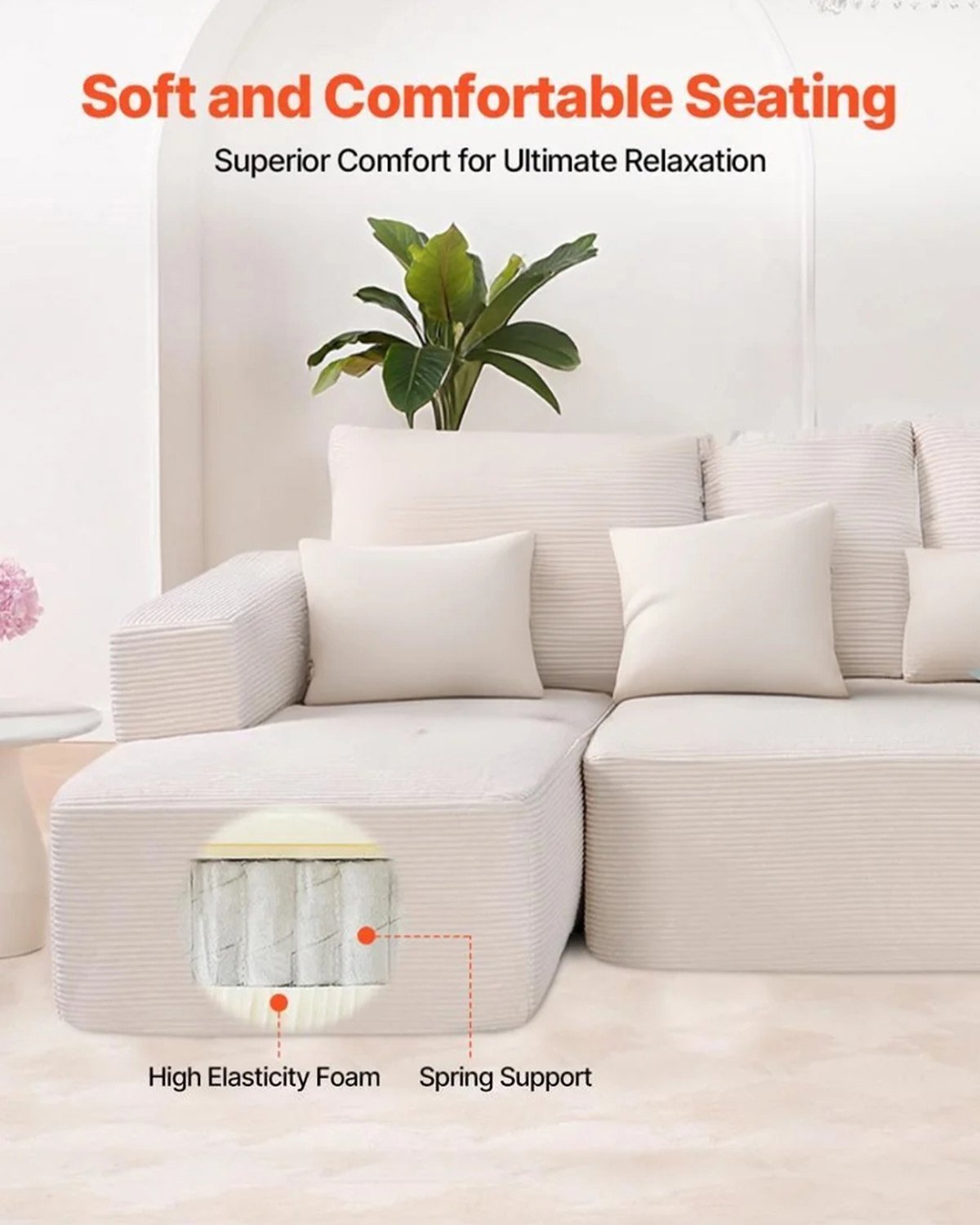 Modular Sectional Sofa, L Shaped Modular Sofa With Chaise, Cloud Sectional Couch With High Rebound Sponge And Density, Upholstered Corduroy Couch With Cushion For Living Room, Apartment, Beige - Image 4