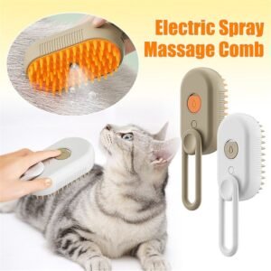3-in-1 Electric Steam Cat & Dog Brush – Spray Grooming & Hair Removal Comb, Milk Brown