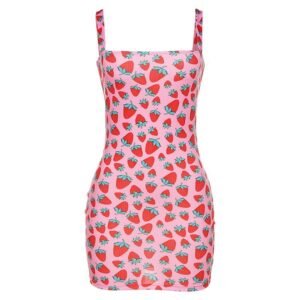 Foreign Trade Hot Style Spring And Summer t Ins Net Red Hot Style Fashion Digital Printing Sling High Waist Dress