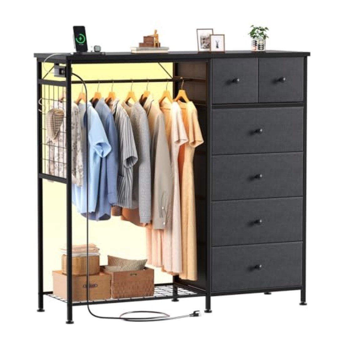 Lockers, Equipped With Hanging Racks And Charging Stations With LED Lights, Fabric Lockers With Shelves And Wooden Roof Panels - Image 8