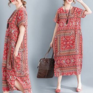 Literary Retro Loose Print Ethnic Style Dress For Women