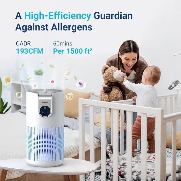 TENKER M03 Air Purifier White For Home Large Room HEPA Air Purifier For Bedroom Pets Kitchen, Air Filter Cleaner For Smoke Pollen Dust Dander Odor - Image 3