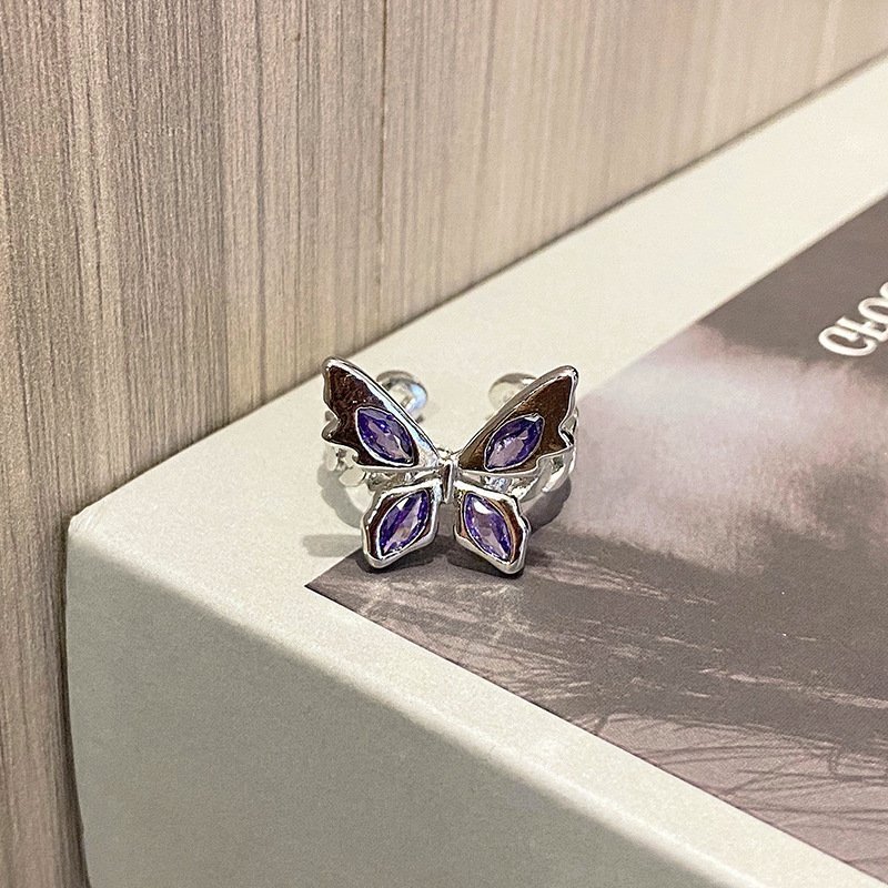 Light Luxury Sweet Cool Geometric Purple Zircon Open Ring, Niche Design Cold Style Fashion Personalized Exquisite Index Finger Ring For Women - Image 5