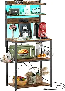 Aheaplus Bakers Rack with Power Outlet, Microwave Stand