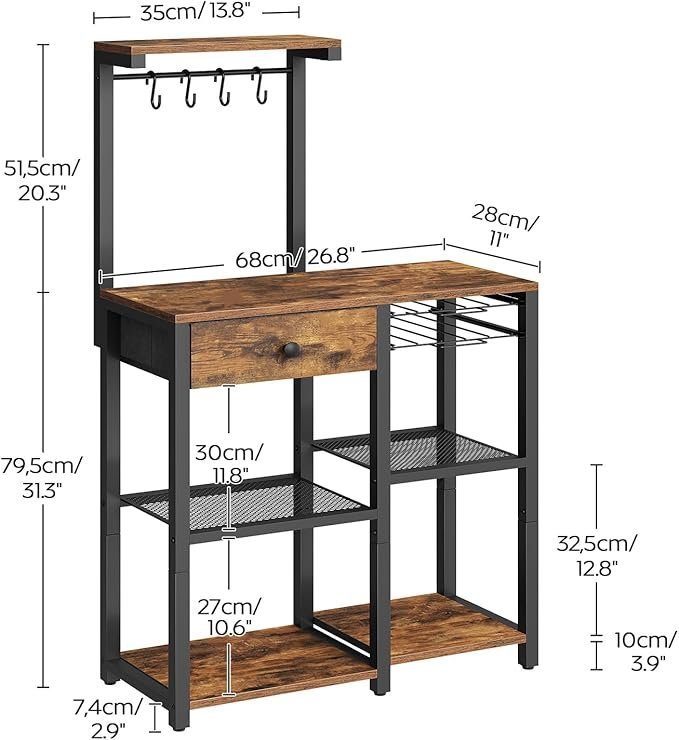 Bakers Rack with Storage, 5-Tier Coffee Bar Station with Drawer, Kitchen Coffee Stand with Pod Drawer Holder, for Living Room, Home Cafe, Kitchen, Rustic Brown KF60BRY1 - Image 3