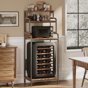 COCOLUCKY 4-Tier Mini Fridge Stand with Storage,Mini Fridge Cabinet,Mini Fridge and Microwave Stand,Bakers Rack,Microwave Oven Stand with Storage,Mini Fridge Shelf for Home Office Dorm (Vintage Brown)