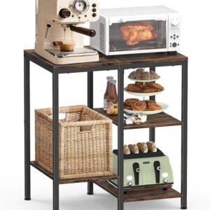 Kitchen Microwave Stand,4-Tier Adjustable Bakers Rack, Microwave Cart with Storage, Small Coffee Bar Table Appliance Shelf for Living Room,Office,Rustic Brown