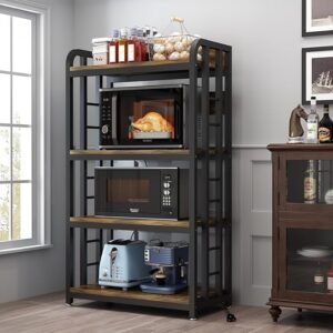 Bakers Rack with Power Outlet ，4-Tier Kitchen Baker's