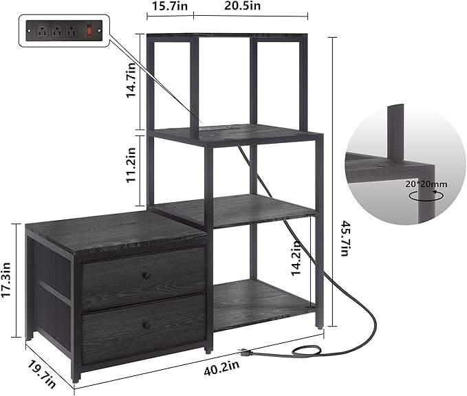 Mini Fridge Stand with Storage, Microwave and mini Fridge Stand with Power Outlet, Coffee Bar,Kitchen Baker,for Dorm,Office(Black) - Image 3
