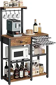Bakers Rack with Storage, 5-Tier Coffee Bar Station with Drawer, - Image 3