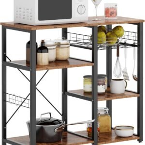3-Tier Kitchen Baker's Rack Utility Microwave Oven Stand Storage Cart Workstation Shelf, Rustic Brown W5s-FG