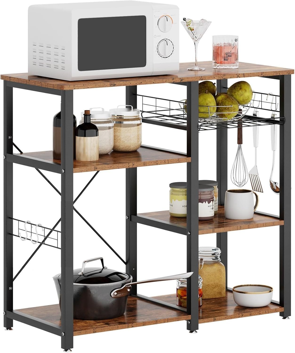 3-Tier Kitchen Baker's Rack Utility Microwave Oven Stand Storage Cart Workstation Shelf, Rustic Brown W5s-FG
