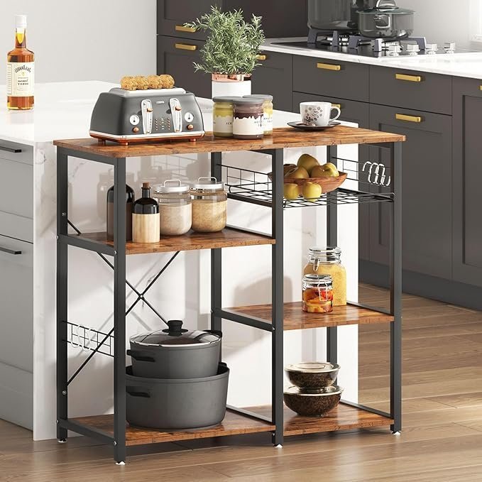 3-Tier Kitchen Baker's Rack Utility Microwave Oven Stand Storage Cart Workstation Shelf, Rustic Brown W5s-FG - Image 2