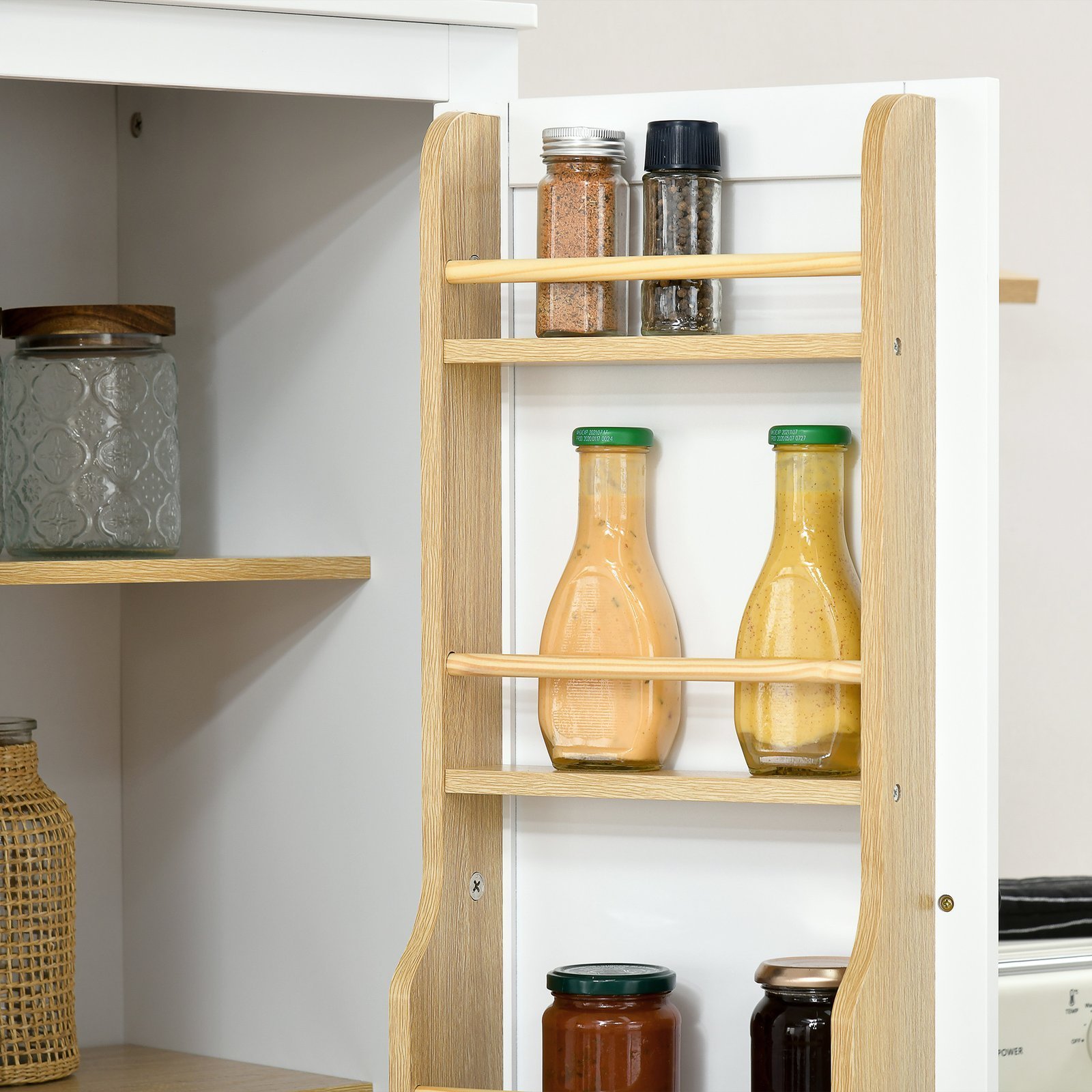 72" Kitchen Pantry Storage Cabinet, Modern Tall Kitchen Cabinet with 5-tier Storage Shelving, 8 Spice Racks, Drawer - Image 8