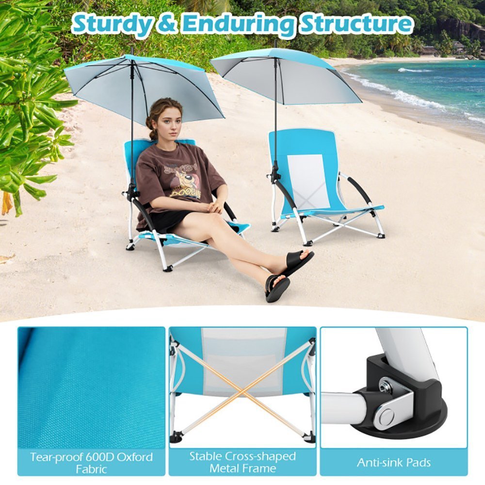 Beach Umbrella Chair For Adults With Adjustable Parasol UPF 50 Tear-proof 600D Oxford Fabric With PVC - Image 2