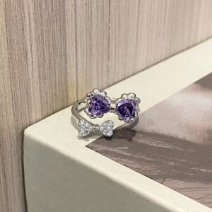 Light Luxury Sweet Cool Geometric Purple Zircon Open Ring, Niche Design Cold Style Fashion Personalized Exquisite Index Finger Ring For Women