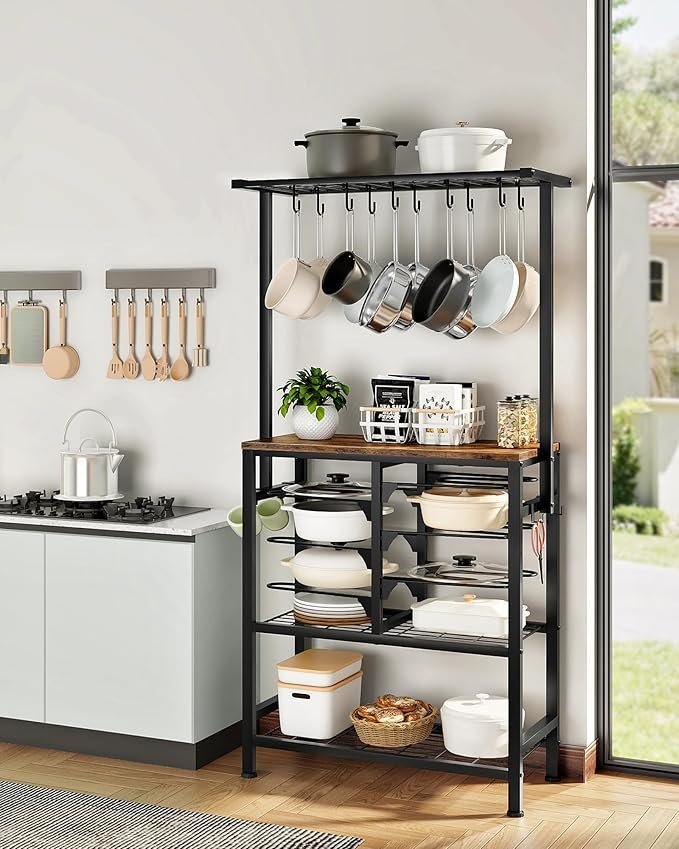 Pots and Pans Organizer Rack, Kitchen Bakers Rack, Multi-Tier Storage Shelf, Kitchen Island Table, Cooking Rack with Pots and Pans Storage, Rustic Brown and Black TPR60BF - Image 2