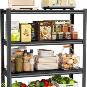 Kitchen Storage Rack 1600LBS Microwave Stand Metal Shelf Storage Shelves Adjustable Garage Shelving unit for Warehouse, Basement, Living Room, Pantry, 35.4" W × 13.8" D× 44" H, Black