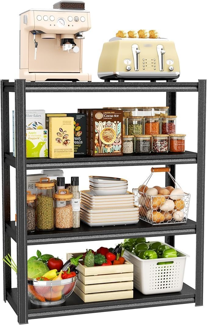 Kitchen Storage Rack 1600LBS Microwave Stand Metal Shelf Storage Shelves Adjustable Garage Shelving unit for Warehouse, Basement, Living Room, Pantry, 35.4" W × 13.8" D× 44" H, Black
