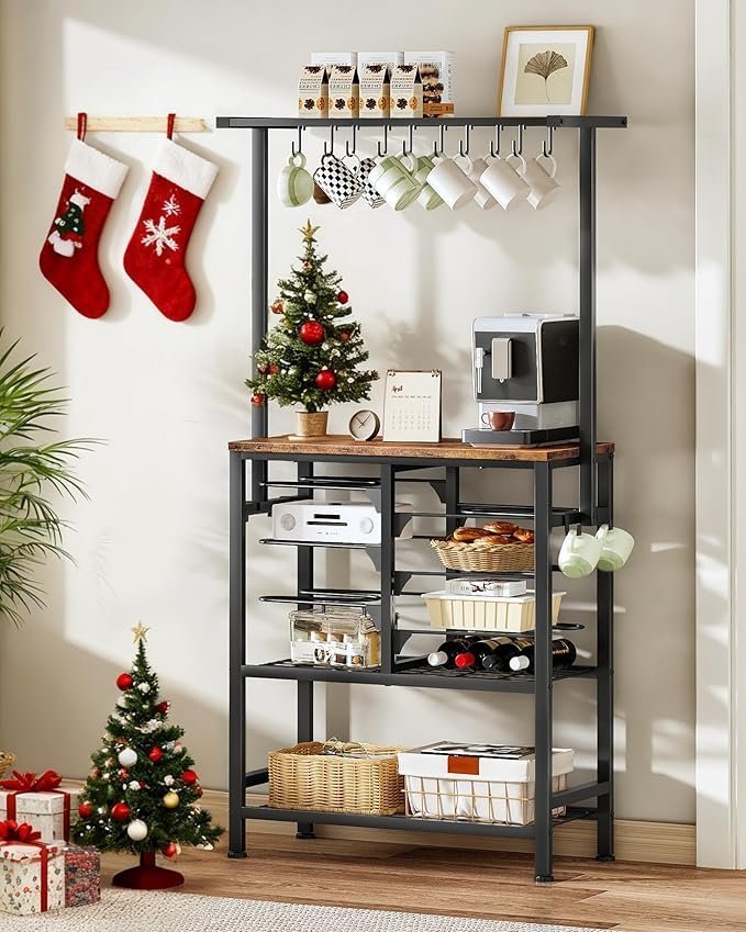 Pots and Pans Organizer Rack, Kitchen Bakers Rack, Multi-Tier Storage Shelf, Kitchen Island Table, Cooking Rack with Pots and Pans Storage, Rustic Brown and Black TPR60BF - Image 3