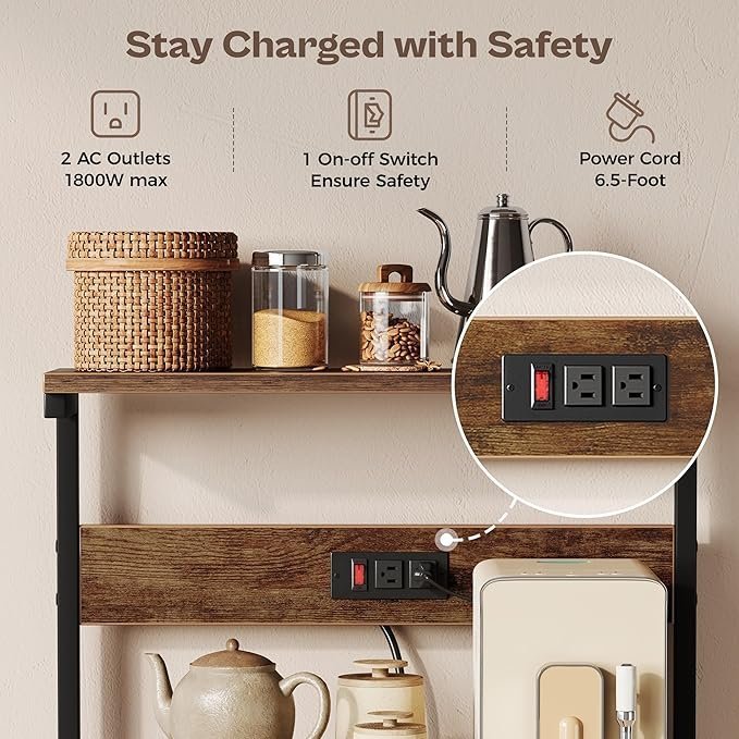 SUPERJARE Kitchen Bakers Rack with Power Outlet, Coffee Bar Table 4 Tiers, Kitchen Microwave - Image 4