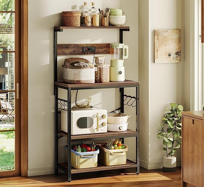 SUPERJARE Kitchen Bakers Rack with Power Outlet, Coffee Bar Table 4 Tiers, Kitchen Microwave - Image 2