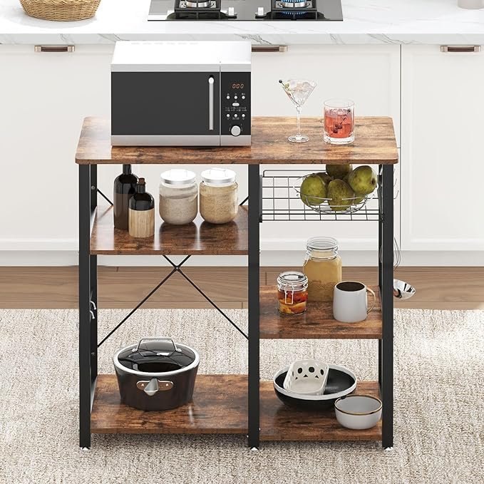 3-Tier Kitchen Baker's Rack Utility Microwave Oven Stand Storage Cart Workstation Shelf, Rustic Brown W5s-FG - Image 4