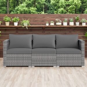 3 Pieces Patio Sectional Sofa Set PE Rattan Modular Couch Furniture Set With Soft Cushions Accommodates Up To 400 Lbs For The Patio, Garden, Poolside And More