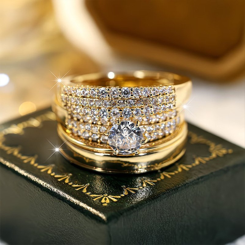 Womens Fashion Zircon-Inlaid Ring Set Of 3 - Image 3