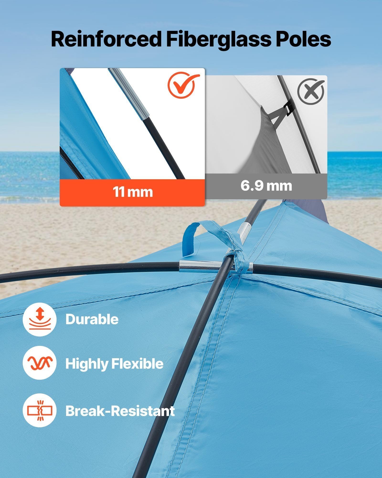 Beach Tent Sun Shelter For 6 Person, UPF 50+ Protection, Portable Sun Shade Canopy With Carrying Bag & Sand Pockets, Lightweight And Easy Setup Beach Umbrella For Camping Fishing Outdoor Picnic - Image 3