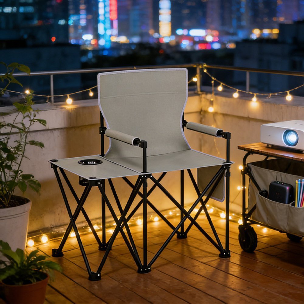 Oversized Camping Chair With Side Table And 2 Storage Pockets PU Coated Oxford Cloth For Camping, RV Trip Or Family Travel - Image 7