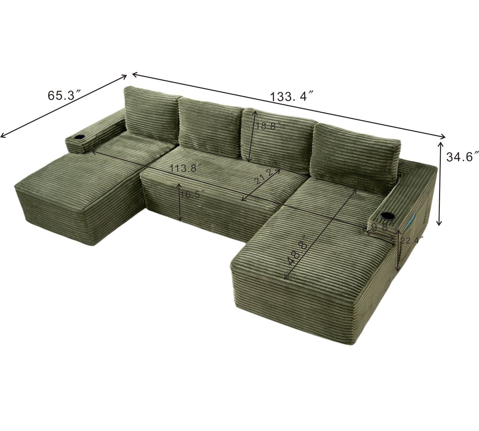 Compressible U-Shaped Sectional Sofa Set,Minimalist Style Modular Sectional Sofa, Corduroy Fabric Cloud Couch For Living Room - Image 4