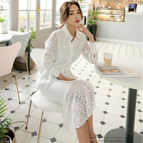 Early Autumn Pure Color Shirt-style Lace Fish - Image 3