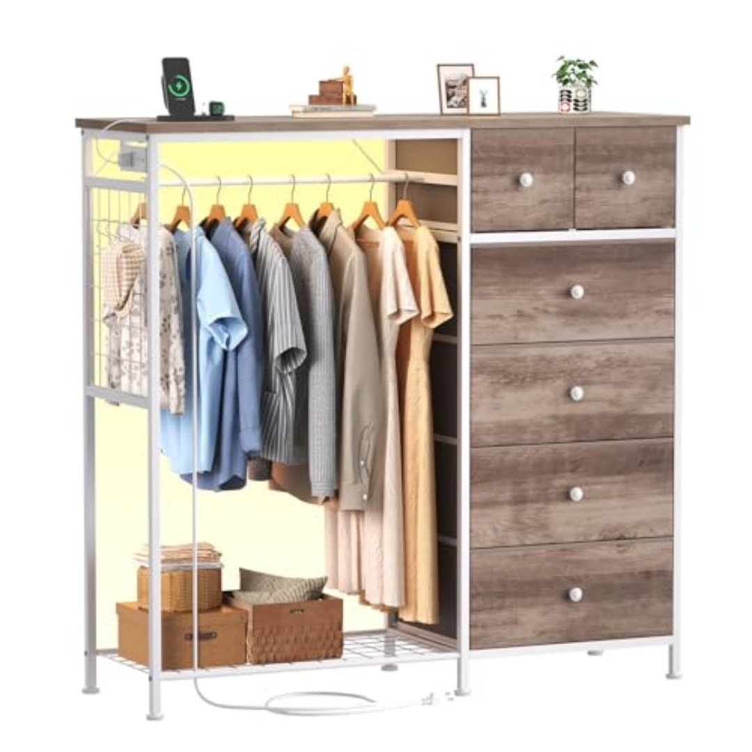 Lockers, Equipped With Hanging Racks And Charging Stations With LED Lights, Fabric Lockers With Shelves And Wooden Roof Panels - Image 2