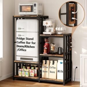 Mini Fridge Stand Coffee Bar Cabinet Station With Small Refrigerator Insert Storage Space,