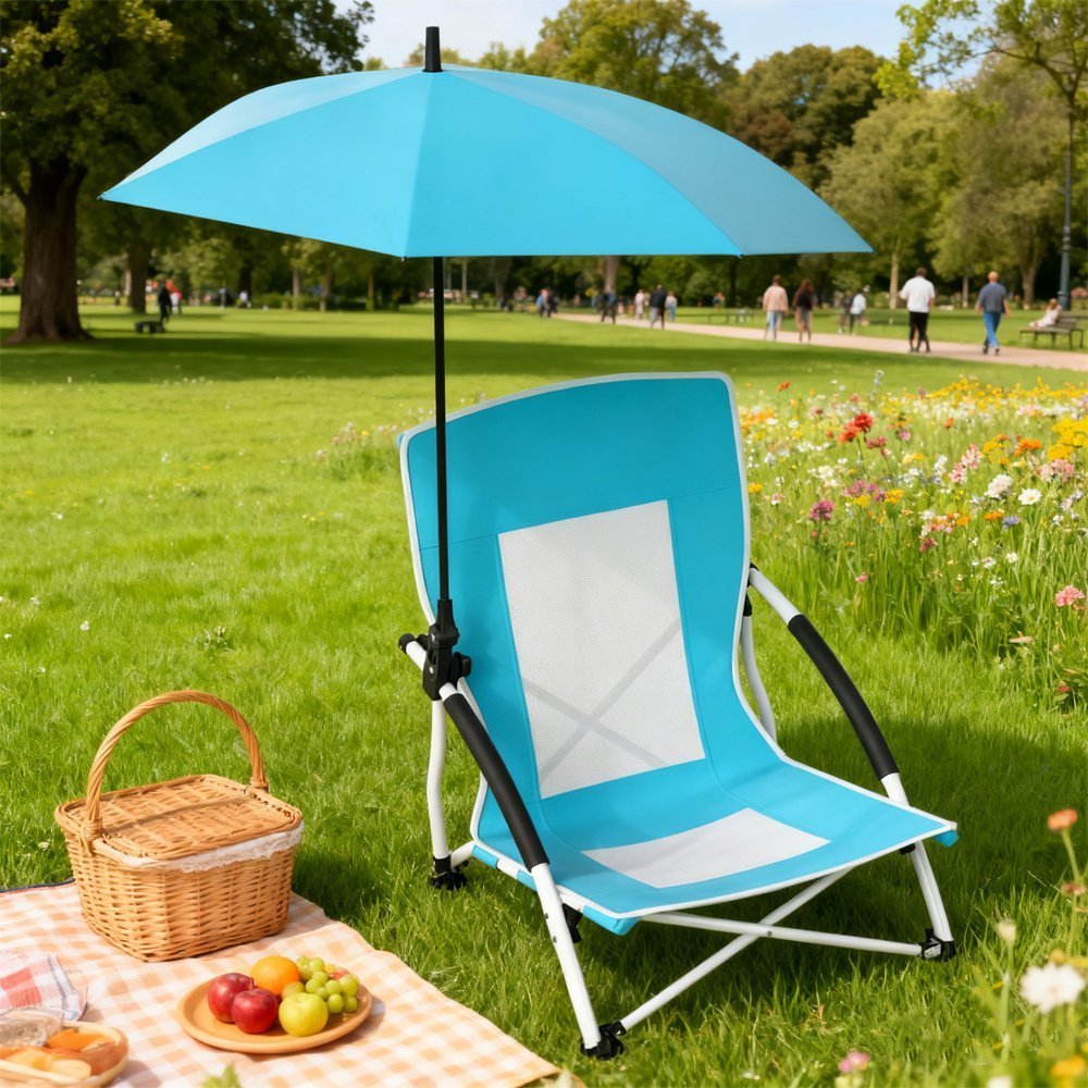 Beach Umbrella Chair For Adults With Adjustable Parasol UPF 50 Tear-proof 600D Oxford Fabric With PVC - Image 6