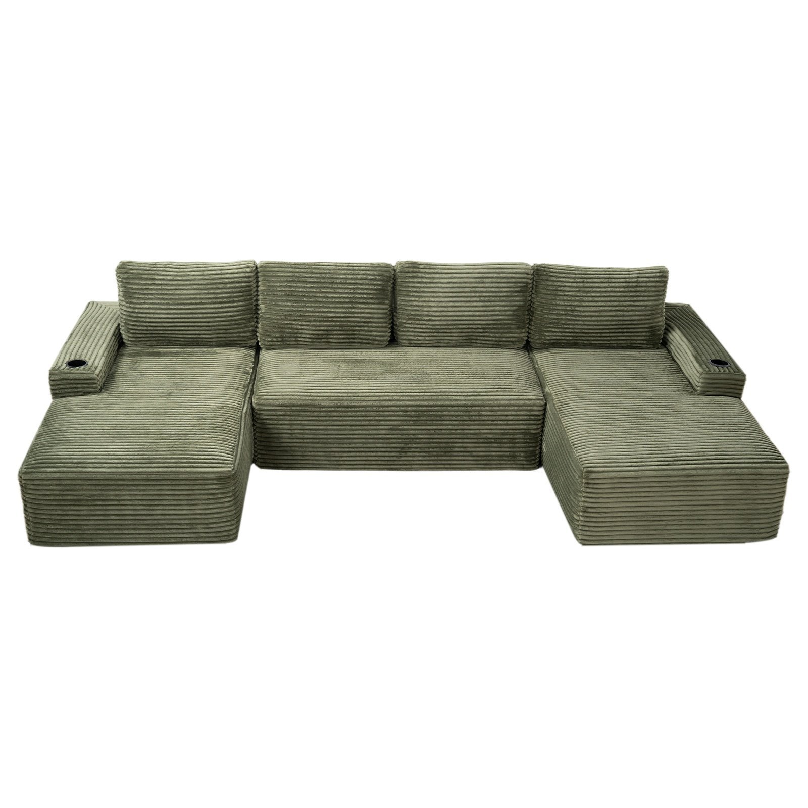Compressible U-Shaped Sectional Sofa Set,Minimalist Style Modular Sectional Sofa, Corduroy Fabric Cloud Couch For Living Room - Image 2