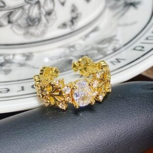Women Retro Luxury Gold Open Ring Enamel Drip Inlay Zircon Finger Ring