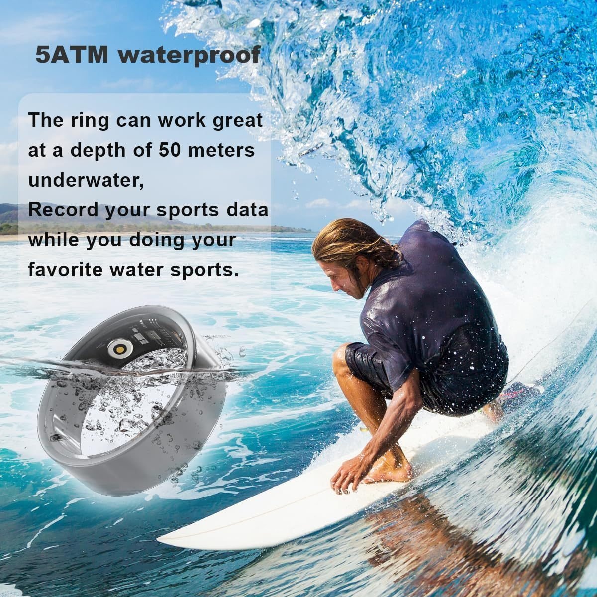 Health Smart Ring, Fitness Tracker, With Heart Rate, Blood Oxygen, Heart Rate Variability, Sleep Monitoring, Step Count, IP68 Compatible With IPhone And Android, No Subscription Fee Required - Image 2