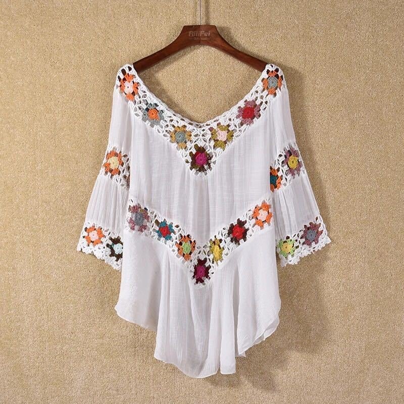Amazon AliExpress Hot Selling Product Boho Hollow Out Hand Crocheting Flower Bikini Loose Beach Cover-up - Image 2