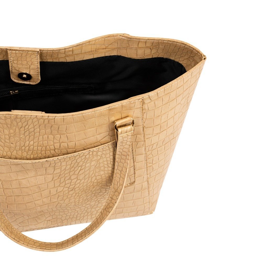 Beige Textured Tote Bag - Image 2