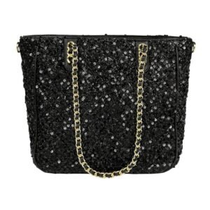 Sequin Tote Bag with Zip Fastening in Black